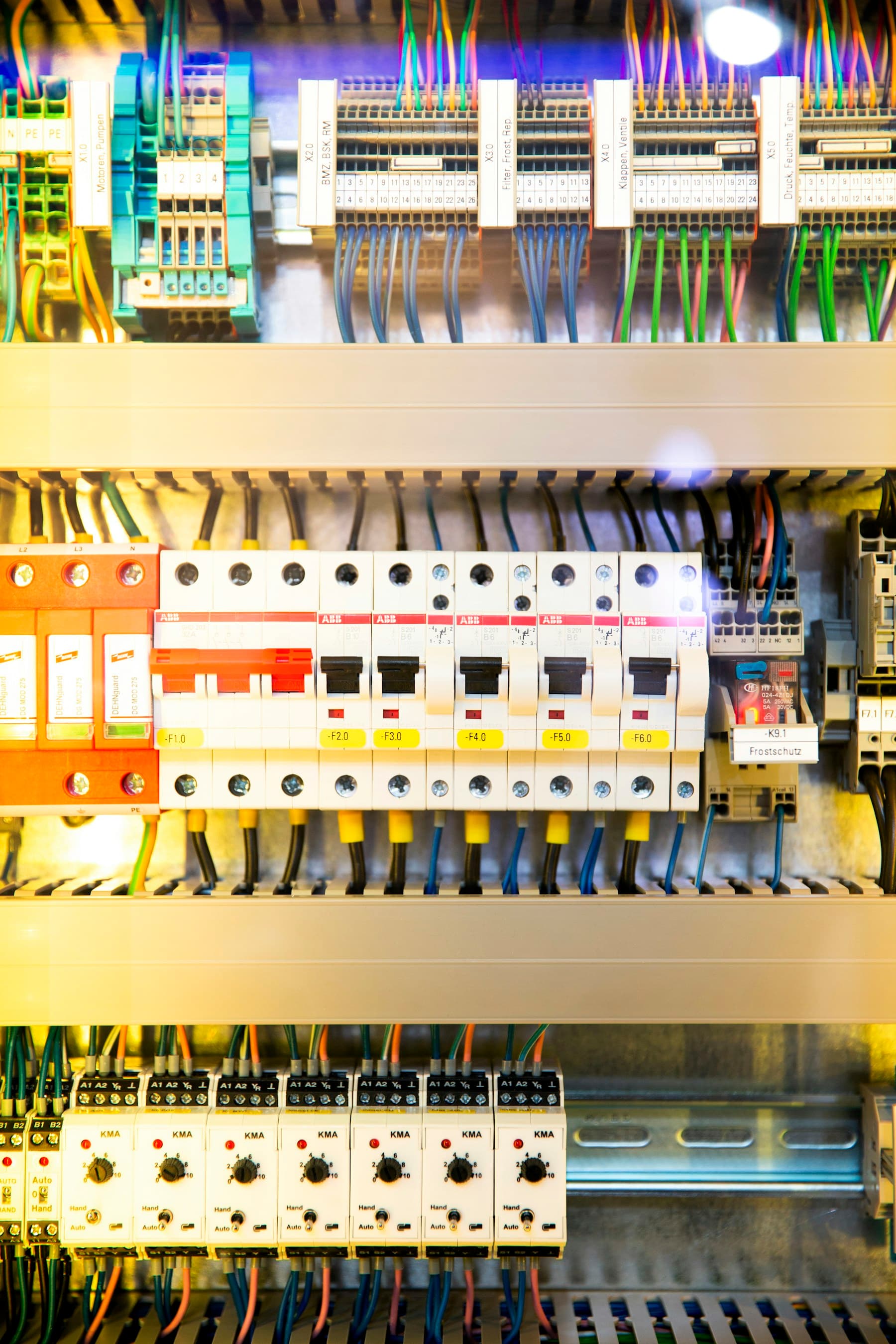 Consumer unit with circuit breakers and wiring